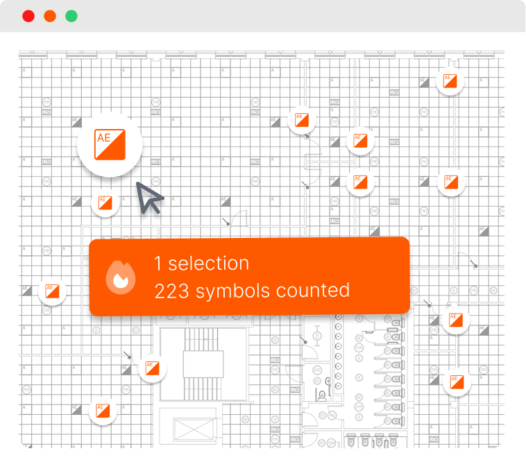 Floor plan with symbols counted automatically