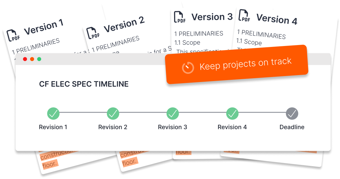 Revision timeline showing multiple spec versions