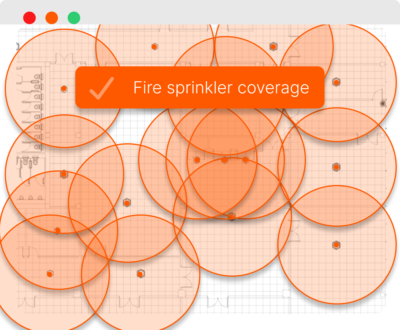 Floor plan with overlapping coverage circles